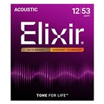 Elixir 80/20 Bronze Nanoweb Coated Acoustic Guitar Strings, Light (12 - 53)