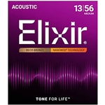 Elixir 80/20 Bronze Nanoweb Coated Acoustic Guitar Strings, Medium (13 - 56)
