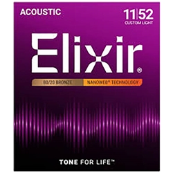 Elixir 80/20 Bronze Nanoweb Coated Acoustic Guitar Strings, Custom Light (11 - 52)