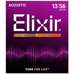 Elixir 80/20 Bronze Nanoweb Coated Acoustic Guitar Strings, Medium (13 - 56)